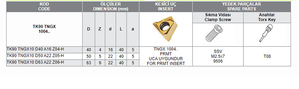 TK90 TNGX 1004 UCA UYGUN FREZELER